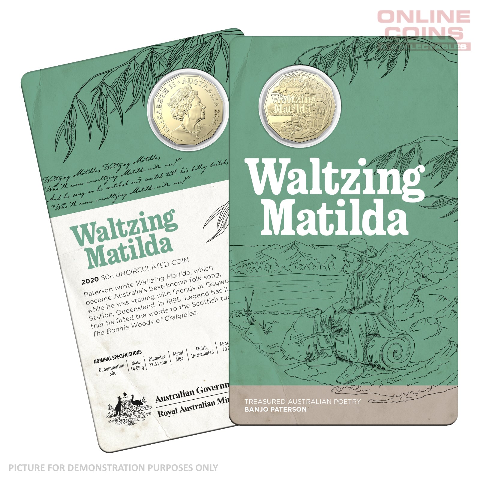2020 50c AlBr Uncirculated Carded Coin - Banjo Paterson - Waltzing Matilda